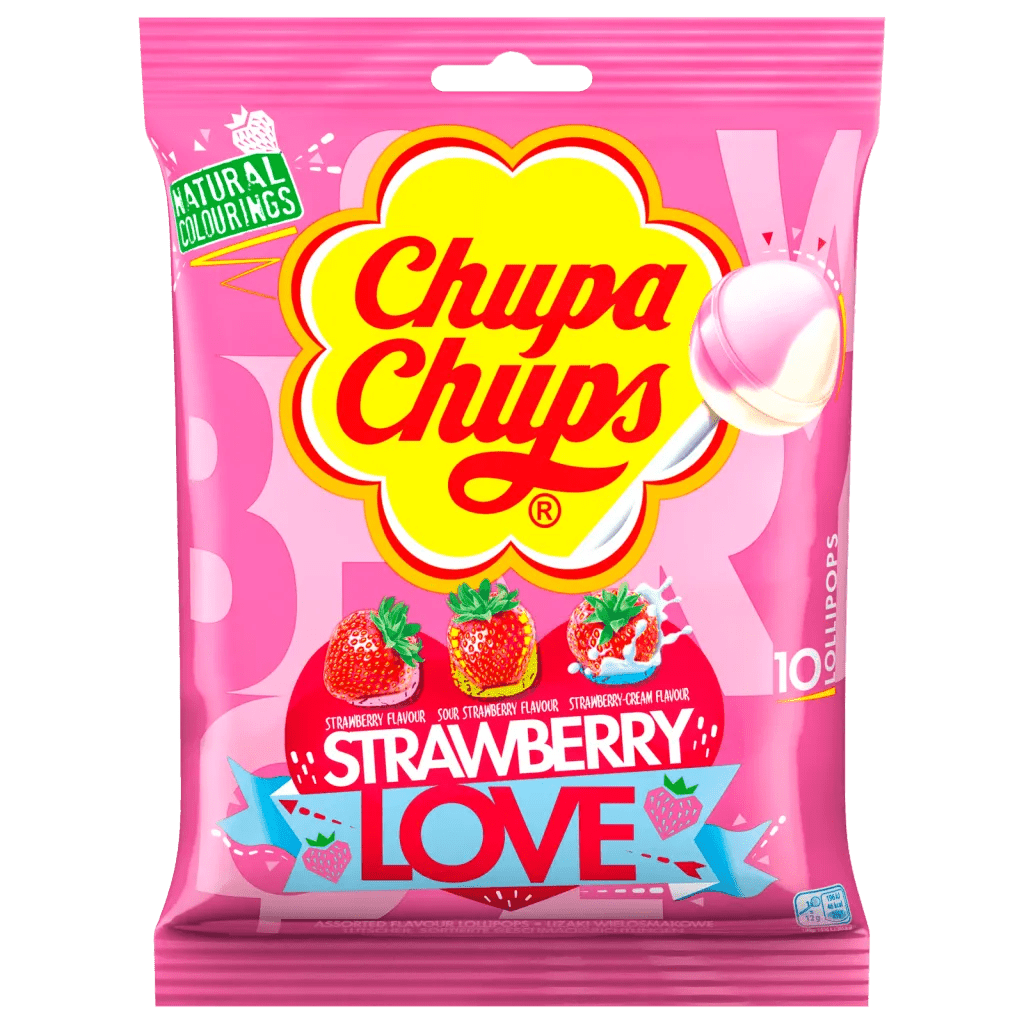 Chupa Chups Strawberry Love Lollipops (120g) - CandyKosmos